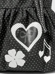 ROMWE Anime 黑色可爱蝴蝶结复古心形单肩包女士简约波尔卡圆点夏季花朵与音乐音符大容量手提包，可容纳笔记本电脑，适合日常通勤