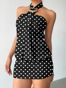 Aloruh 女式 Y2K 前卫性感紧身金属纽扣装饰吊带黑色迷你超短夜店连衣裙，适合夏季 - 彩色 - 查看 5