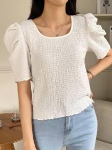 DAZY 圓領蓬蓬袖t恤 - 白色 - 查看 6