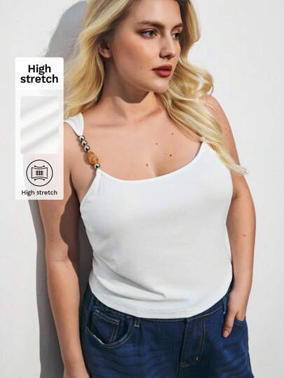 Maija 大码女式夏季串珠连体时尚优雅波西米亚海滩度假风格休闲夏季白色背心短款上衣西部女装、商务休闲女装、外出上衣、度假女装、办公室女装、商务休闲女装、毕业装、欧洲夏季装、夏威夷女装工作/办公室装