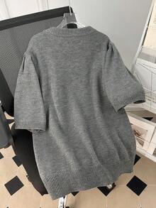 Lacomfia Plus Size Casual Faux Cashmere Crew Neck Short Sleeve Sweaters Winter Fall Autumn - Grey - View 2