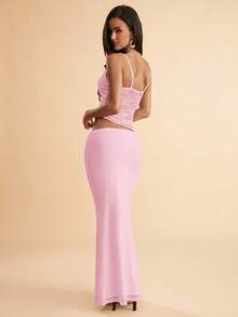 SHEIN BAE 夏季海滩度假纯黑色蕾丝性感透视吊带长裙，适合日常约会、夜间外出、夜总会、派对、聚会、鸡尾酒会、泳池派对、返校季服装、学校季连衣裙、节日连衣裙女士连衣裙 - 淺粉色 - 查看 2