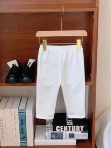 男婴白色不对称纽扣装饰松紧腰宽松绅士风裤子，适合生日派对、洗礼、1 岁生日庆祝、正式场合 - 白色 - 查看 2