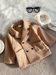 2pcs Unisex Baby Casual Khaki Jacket With White Scarf, Baby Boy & Baby Girl Autumn/Winter Back To School Fashion Fall