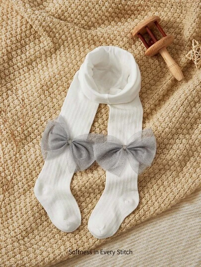 Cozy Pixies 1 pieza Medias gruesas para niñas bebé con decoración de lazo, adecuadas para uso al aire libre