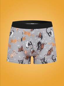Manfinity Men's Fashionable Cat Heart & Fish Print Boxer Briefs - Dark Grey - View 1