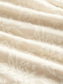 SHEIN MOD 大码女式提花连衣裙，杏色，胸前蝴蝶结，秋季连衣裙，复古，优雅，网纱连衣裙，职业女装 - 杏色 - 查看 5