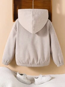 男童厚羊毛连帽夹克，卡其色，连帽拉链运动衫，休闲上衣，适合春、夏、秋、冬、返校、花园、海滩、生日 - 卡其色 - 查看 2