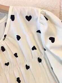 GlowEve CURVE Plus Size Heart Print Elastic Gathered Hem Round Neck Casual Shirt