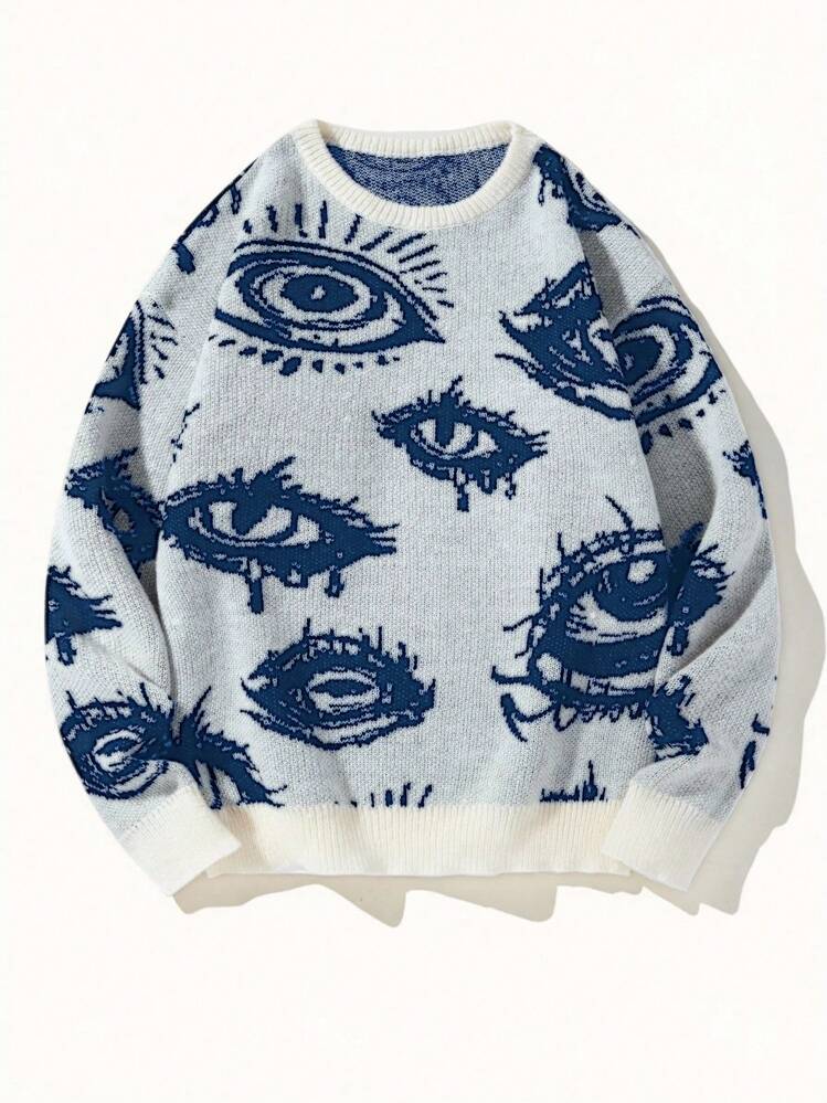 Manfinity Hypemode Maglione lavorato a maglia casual da uomo con motivo ad occhio, adatto per autunno/inverno