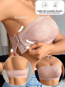 SHEIN 1pc Women Lace Wireless Bandeau Bra - Apricot - View 3