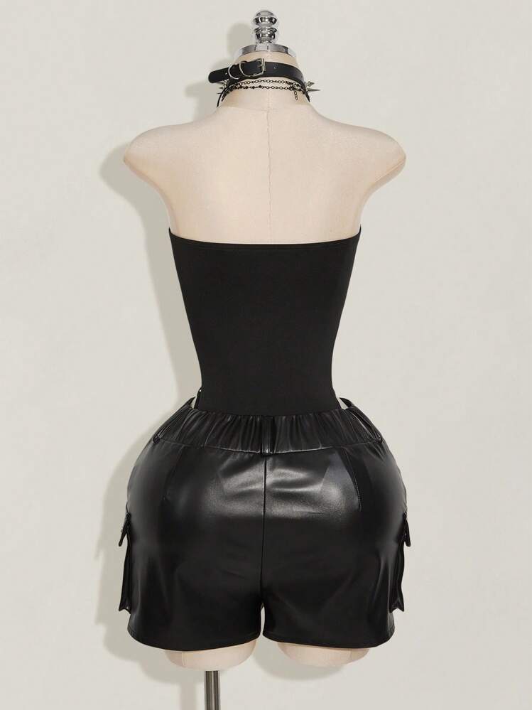 SHEIN ICON 女式骷髅印花吊带背心紧身衣 - 黑色 - 查看 2