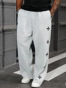 Manfinity LEGND 男士抽绳腰阔腿运动裤 阔腿运动裤 华夫格阔腿运动裤 男士阔腿慢跑裤 宽松裤 Y2kblack 宽松裤 交叉运动裤 男士交叉运动裤 哥特运动裤 设计师运动裤 男士运动裤 - 淺灰色 - 查看 4