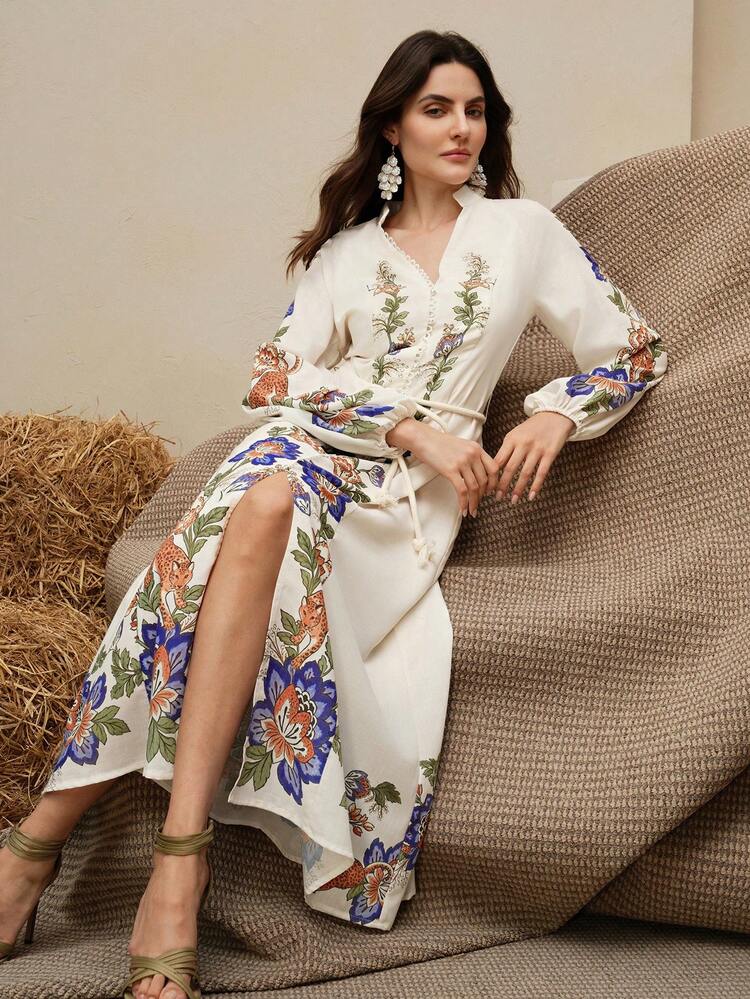Women's Floral Print Lantern Sleeve Loose Elegant Dress Boho Dress Women Women's Dresses