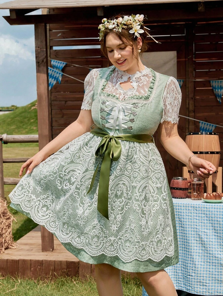 SHEIN Frenchy Sukienka damska w dużym rozmiarze, z falbanką, wiązaniem ...