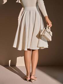 CLARA VERO Women's Ecru Tweed Good Quality Pleated Long Skirt - Beige - View 2