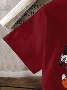 SHEIN Leap Crew Kleine Mädchen Lässig Muster Kurzarm T-Shirt, geeignet für den Sommer - Bordeaux - Übersicht 4