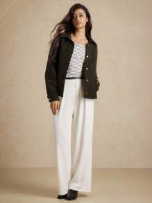 Briarwyn 秋冬装老款女士休闲通勤纯色常规夹克，返校季，女士复古服装，女士办公室服装 - 軍綠色 - 查看 6