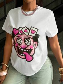 INAWLY 女款 Y2K 趣味复古卡通人物图案圆领短袖 T 恤 - 彩色 - 查看 4