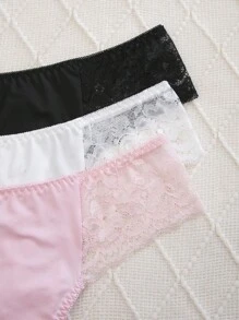 SHEIN Bộ 3 quần lót ren vá thanh lịch và trưởng thành dành cho nữ - Nhiều màu - Xem 4