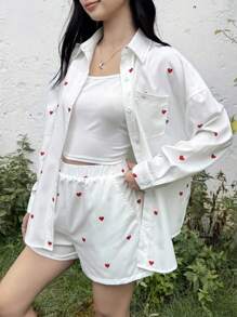 SHEIN 3件套青少年女孩休闲白色宽松衬衫、背心和裤子套装 - 白色 - 查看 1