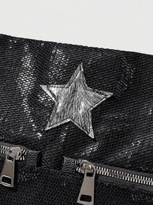 ROMWE Grunge Punk Star Pattern Fashion Shoulder Bag For Women - Black - View 4