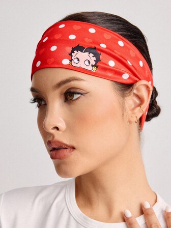 Betty Boop | ROMWE 3pcs/Set Betty Polka Dot Print Headbands, Soft Non-Slip Elastic Holiday Headwraps, Stretchy Yoga Sports Hair Accessories, Versatile For Daily Wear