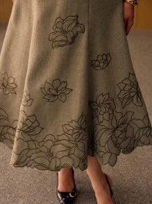 MOTF PREMIUM WOOL EMBROIDERED MID-LENGTH DRESS - Khaki - View 2