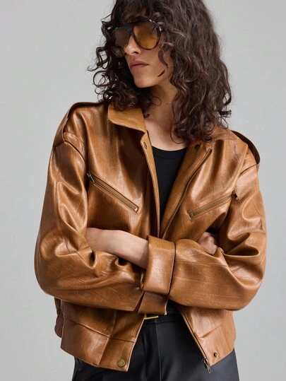 Ontre 女士时尚复古棕色常规夹克现代都市休闲时尚商务休闲女士办公室装低调老钱风格轻松气质高端都市通勤高品质机场女装高端材料街头风格，精致，简约和酷炫游牧风格波西米亚高端优雅百搭乡村音乐会服装高调耐用基本款，百搭且适合秋冬每个人