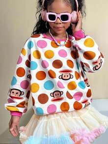 Paul Frank X SHEIN Tween Girl Fall/Winter Streetwear/Cute Basic/Daily Wear Cartoon Pattern Round Neck Sweatshirt,Comfortable/Warm - Multicolor - View 6