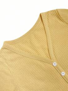 Franclia Bộ 2 món áo chui đầu cổ chữ V dài tay lãng mạn thanh lịch dành cho nữ, trang phục toàn màu trắng mùa xuân/thu dành cho sinh viên - Màu vàng - Xem 3