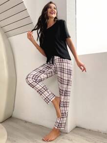 Conjunto de pijama con estampado de tartán