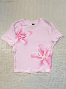 Attitoon 女士花卉印花圆领短袖修身T恤，适合夏季