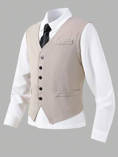 SHEIN Tween-Jungen 1 Stück Gentleman-Weste, vielseitig, bequem, geeignet für den täglichen Gebrauch, zum Spielen im Freien und auf Reisen