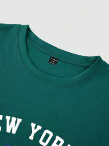 Manfinity Homme Áo thun nam in chữ và cờ Mỹ thường ngày, mùa hè - màu xanh lá - Xem 4