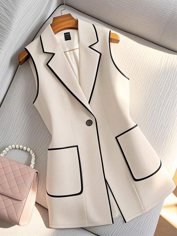 Franclia Women's Elegant Color Blocking Sleeveless Blazer For Summer