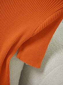 Franclia 女士优雅修身圆领短袖开衩装饰纽扣针织连衣裙，夏季大学针织毛衣 - 橘色 - 查看 4