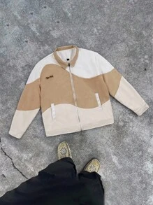 Manfinity EMRG Men's Colorblock Zip-Up Jacket, Streetwear Style Cropped Jacket Zip Up Jacket Crop Top Jacket Men Cropped Zip Up Jacket Mens Cropped Jacket Zip Up Cropped Jacket, Beige Zip Up, Graphic Jacket Zip Up, Men Crop Jacket - Multicolor - View 1