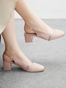 CUCCOO BIZCHIC Giày cao gót đế thô đơn giản, thời trang đa năng cho nữ - Rượu sâm banh - Xem 3