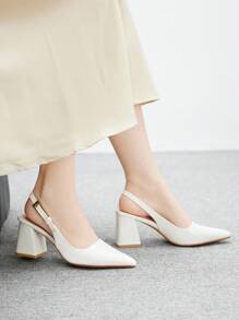 CUCCOO BIZCHIC 女士时尚白色后带侧扣粗跟尖头穆勒鞋，适合日常通勤、约会和派对 - 白色 - 查看 4