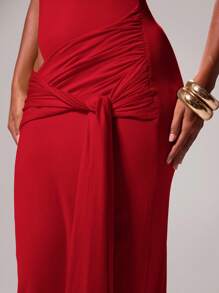 MUSERA Đầm maxi không tay ôm sát, cổ xẻ, buộc dây phía trước, kiểu dáng Ibiza, gợi cảm, thích hợp cho kỳ nghỉ xuân hè, lễ hội, tiệc tùng, đi biển, dạ hội, tốt nghiệp, thanh lịch, sinh nhật, đám cưới, khách mời, trang phục mùa hè, ngày lễ tình nhân. - Đỏ - Xem 5