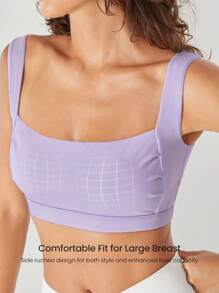 GLOWMODE FeatherFit™ Full Underarm Coverage Pleated Side Seam Open U Back Sports Bra Low Impact Yoga Daily Removable Cups - Lavender Haze - View 4