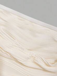 2 件套青少年女孩海滩度假休闲甜美修身抹胸和高腰荷叶边下摆迷你裙，针织纹理面料 - 杏色 - 查看 7