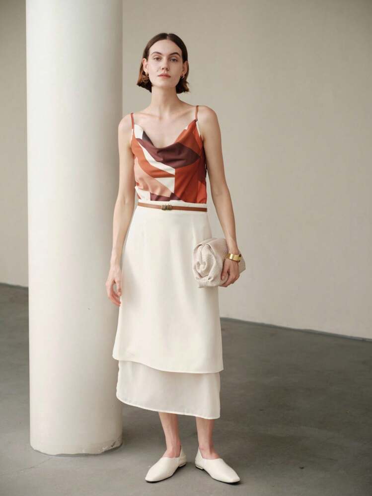 Uhlyne 优雅的多层纹理半身裙 - 米色 - 查看 3