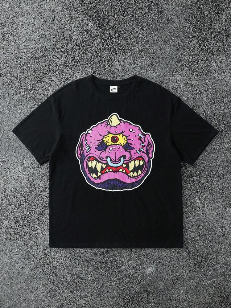 MADBALLS X SHEIN Áo thun nam cổ tròn tay ngắn họa tiết hoạt hình màu đen - màu đen - Xem 1
