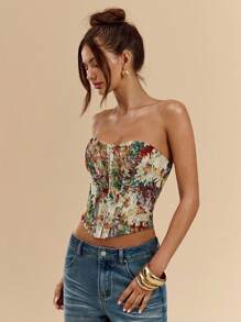 SHEIN BAE Sexy, Elegant, Romantic Tube Top With Textured Floral Pattern For Fall/Winter, Date Night, Lace Corset, Corset Tops, Going Out Tops For Women, Party Tops, Elegant Tops, Wedding Guest Tops, Halloween Clothes For Women, Fall/Winter Inner Wear, Bonitas De Mujer