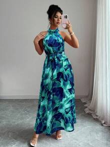 Elenzga Elegant Commuting & Island Vacation Floral Print Dress