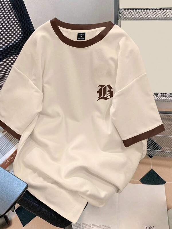 Claim Dot 男士休闲撞色字母印花短袖 T 恤