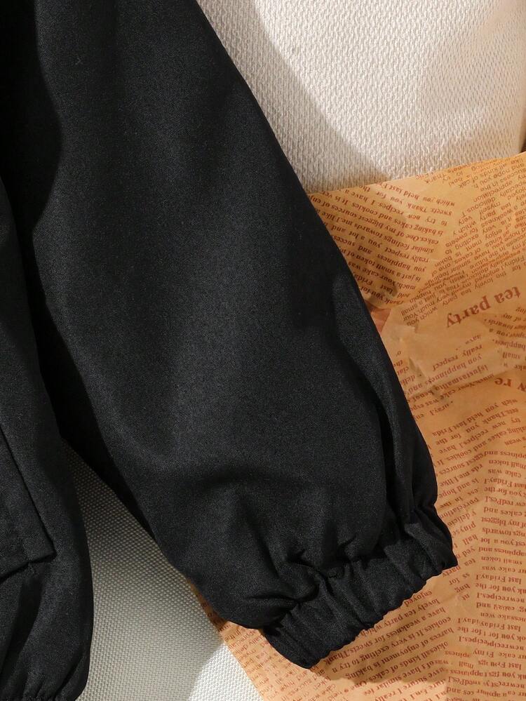 SHEIN 男童连帽羊毛恐龙印花夹克，开学季 - 黑色 - 查看 5