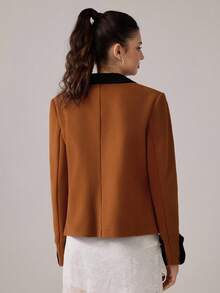 SHEIN MOD Vintage Elegant Contrast Color Lapel Blazer, Brown Blazer In Fall/Winter - Brown - View 3